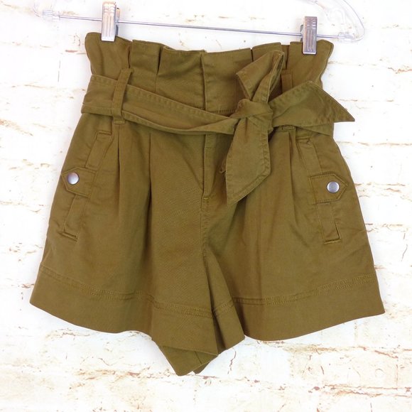 Topshop Paperbag High Rise Short Womens US 2 Petite Brown Belted Zip Pockets - Picture 1 of 11